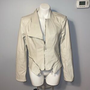 Blank NYC Faux Leather Beige Biker Moto Jacket Size Large in Vanillla Latte